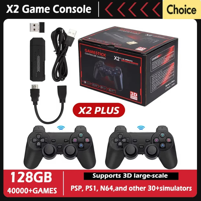 X2 Plus GD10 Pro 4K Game Stick HD Video Game Console 3D Retro Built-in 30000 Games 40+ Simulators With Wireless Controller