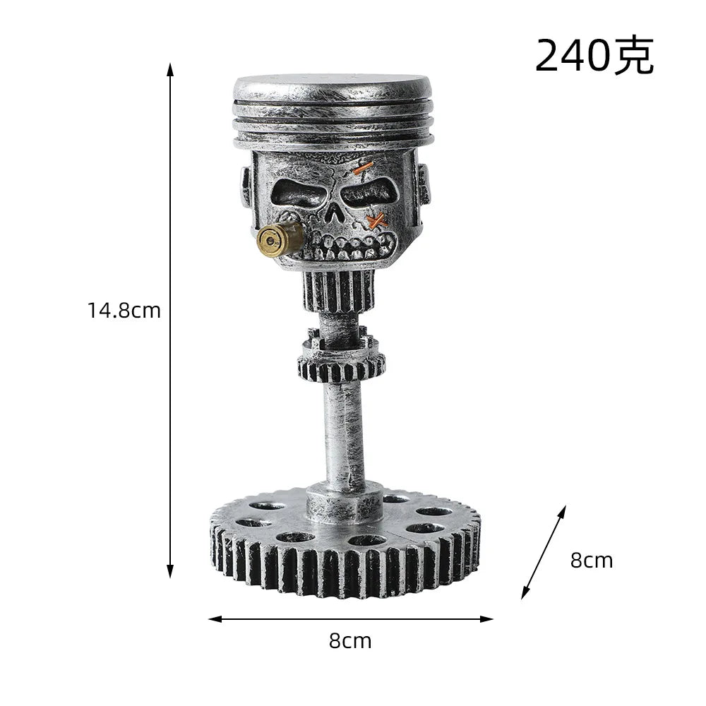 Carving Piston Skull Face Sculpture Mechanical Punk Resin Figurine Art Ornaments Creatives Funny Office Home Table Decorations