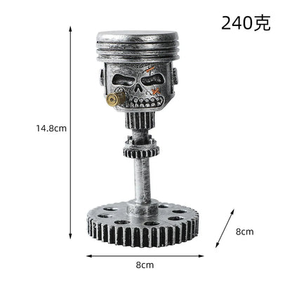 Carving Piston Skull Face Sculpture Mechanical Punk Resin Figurine Art Ornaments Creatives Funny Office Home Table Decorations