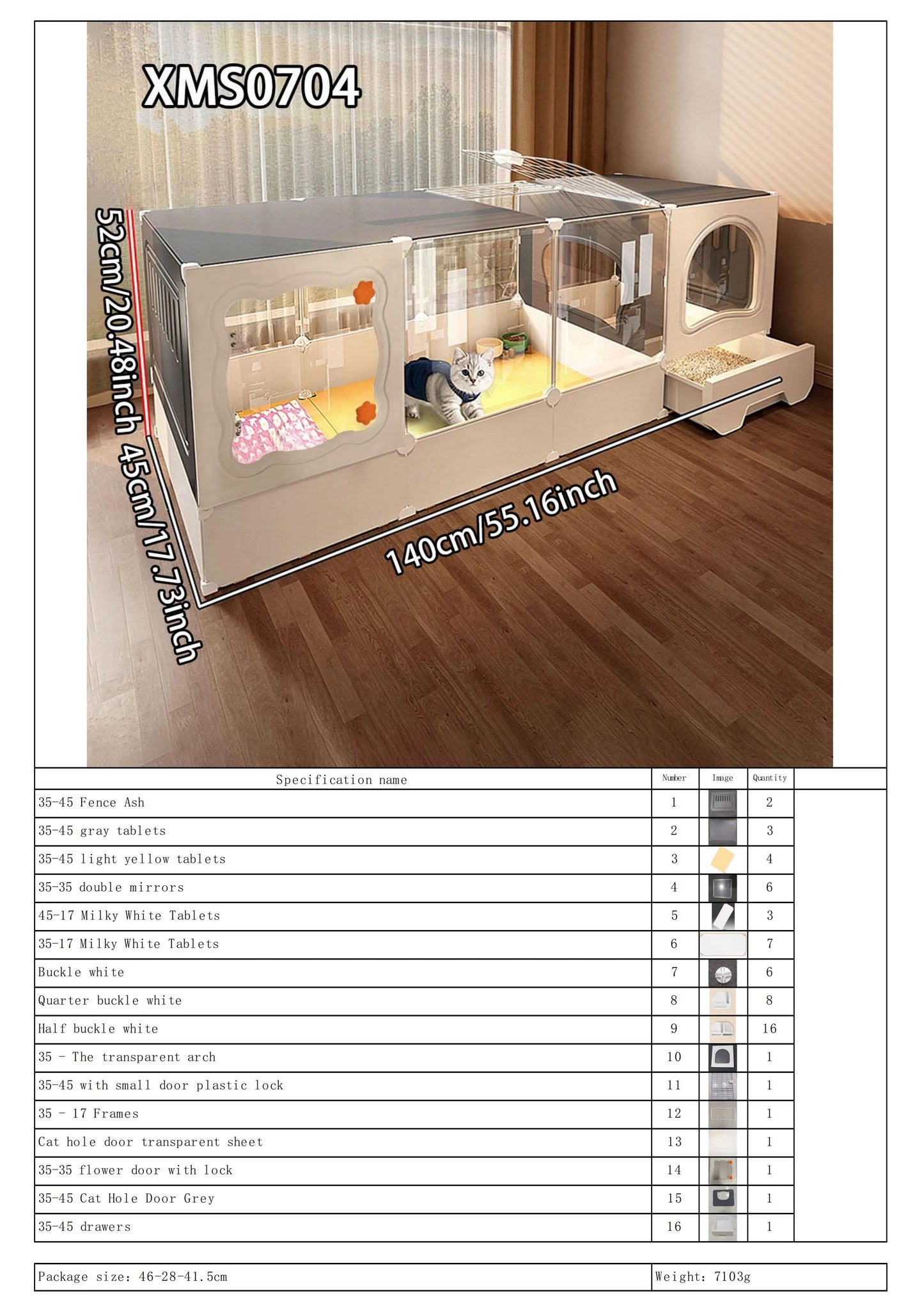Cat Cage with Litter Box, Indoor Household Kitten Villa House, Rabbit Cage, Puppy Cage, Empty Cage with Integrated Toilet, Cat Cabinet