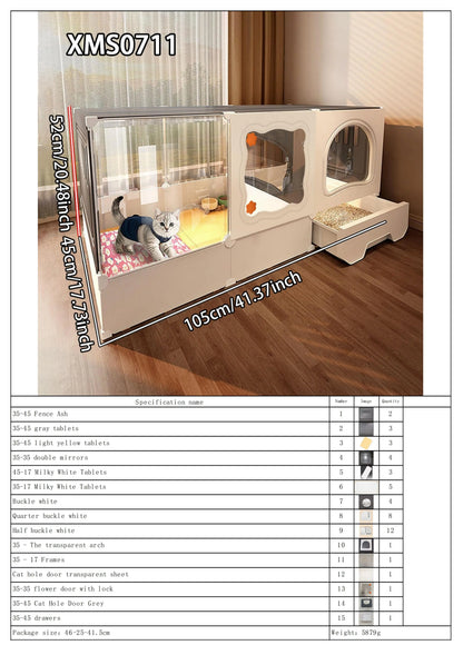 Cat Cage with Litter Box, Indoor Household Kitten Villa House, Rabbit Cage, Puppy Cage, Empty Cage with Integrated Toilet, Cat Cabinet