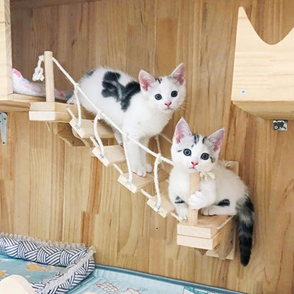 Wall Mounted Cat Climbing Bridge Cat Hammock Sisal Ladder for Kitten Playing and Rest Wood Cat Bridge for Sleeping Playing Climb