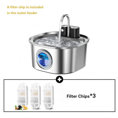3.2L/108oz Wireless Charging Sensor Cat Water Feeder Stainless Steel Cat Dog Water Fountain Silent Water Level Window No Plug