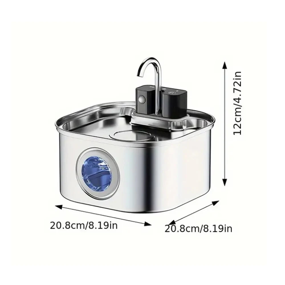 3.2L/108oz Wireless Charging Sensor Cat Water Feeder Stainless Steel Cat Dog Water Fountain Silent Water Level Window No Plug
