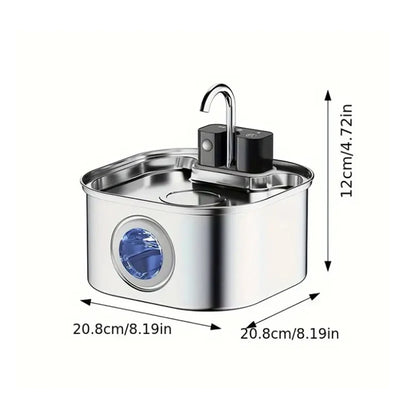 3.2L/108oz Wireless Charging Sensor Cat Water Feeder Stainless Steel Cat Dog Water Fountain Silent Water Level Window No Plug