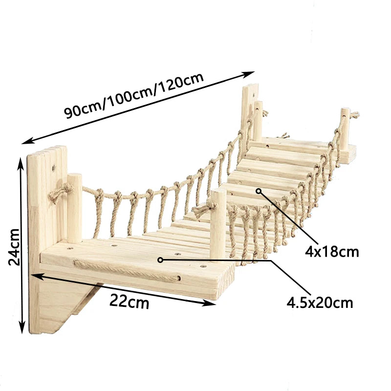 Wall Mounted Cat Climbing Bridge Cat Hammock Sisal Ladder for Kitten Playing and Rest Wood Cat Bridge for Sleeping Playing Climb