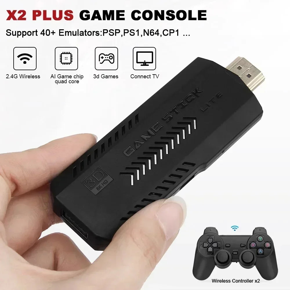 X2 Plus GD10 Pro 4K Game Stick HD Video Game Console 3D Retro Built-in 30000 Games 40+ Simulators With Wireless Controller