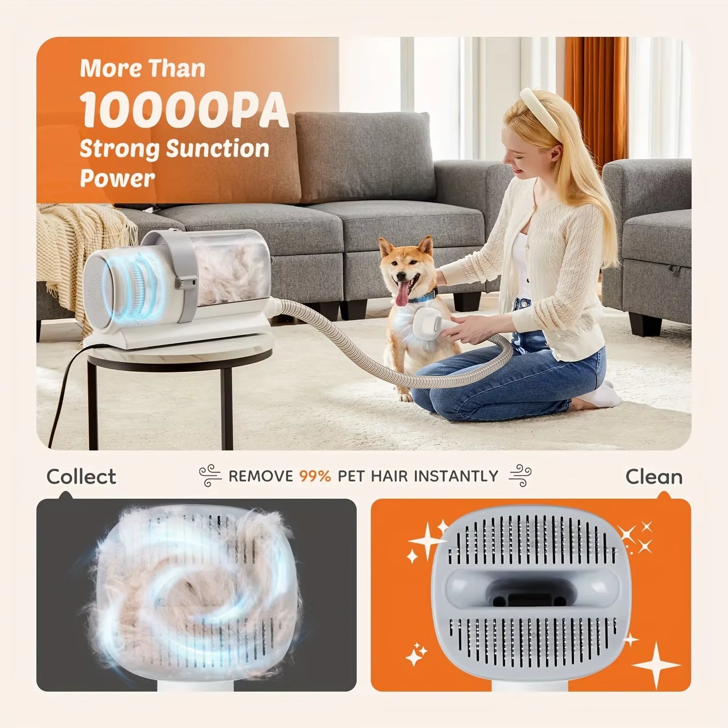 Dog Grooming Kit with Vacuum Suction, 5 in 1 Clipper Set with 2.5L Vacuum Cleaner for Shedding, Low Noise Pet Grooming Tool