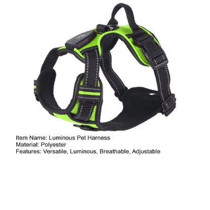 Durable Light Up LED Dog Harness Adjustable Flashing Luminous Pet Chest Strap Padded Collar Soft Dog Glow Vest for Night Walking