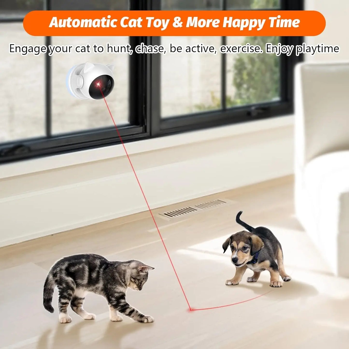 ATUBAN Automatic Cat Laser Toy for Indoor Cats,Interactive cat Toys for Kittens/Dogs,Fast/Slow Mode,Adjustable Circling Ranges