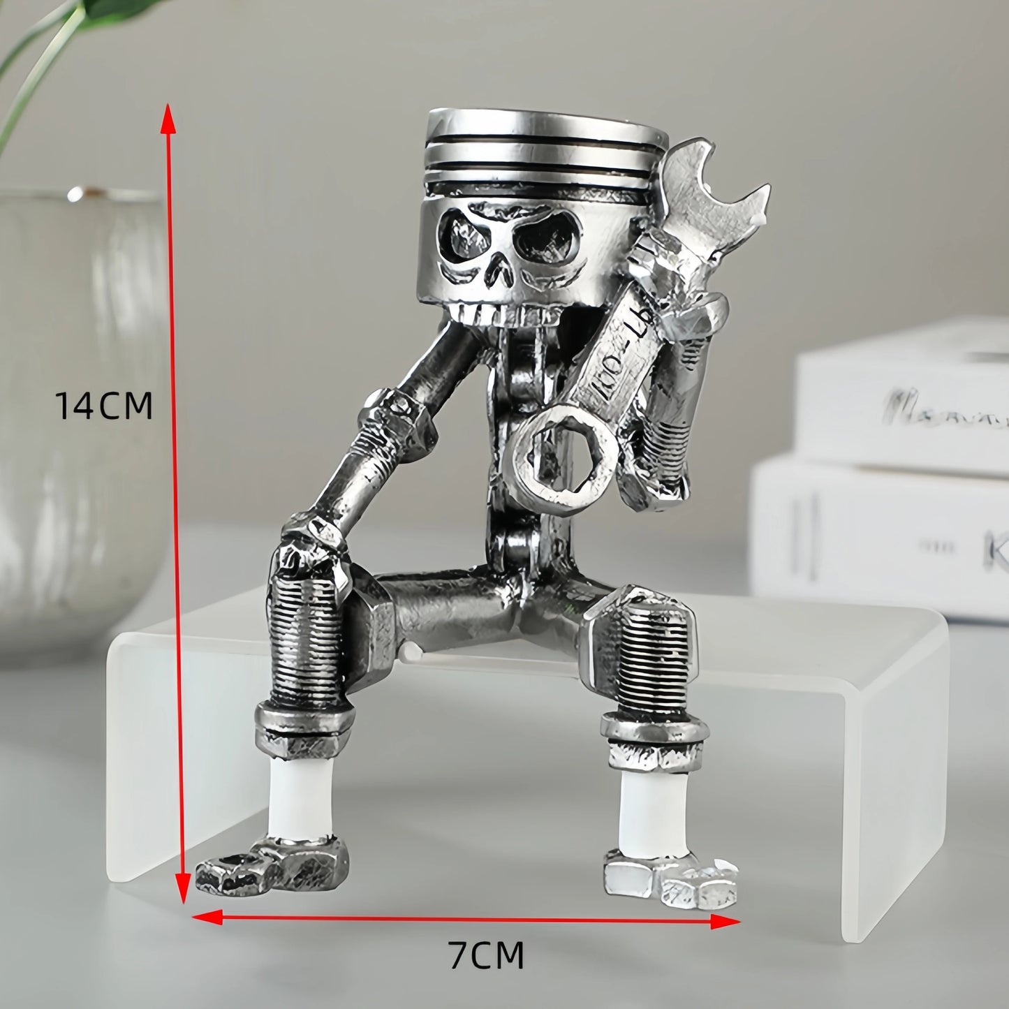 Carving Piston Skull Face Sculpture Mechanical Punk Resin Figurine Art Ornaments Creatives Funny Office Home Table Decorations